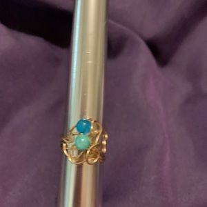 Jade wire wrap gold ring